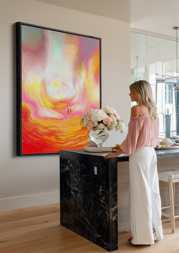 Two Figures Light Portal Orange Red Spiritual Abstract Painting