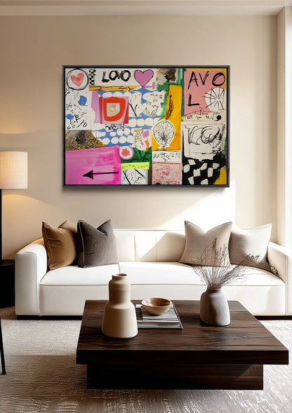 Amor Loco Colorful Collage Drawings Hearts Pop Art Painting