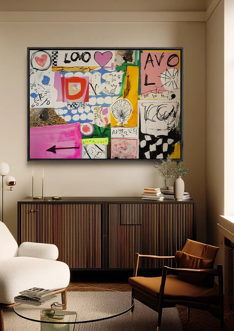 Amor Loco Colorful Collage Drawings Hearts Pop Art Painting