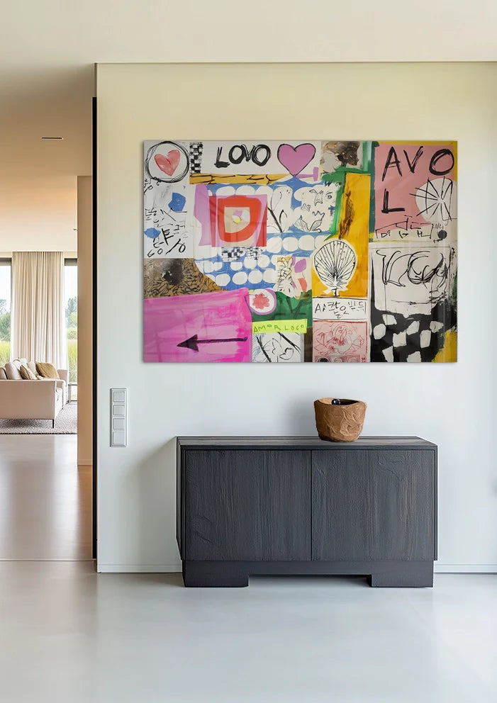 Amor Loco Colorful Collage Drawings Hearts Pop Art Painting