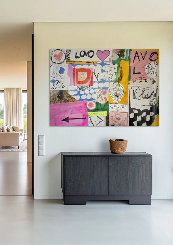 Amor Loco Colorful Collage Drawings Hearts Pop Art Painting