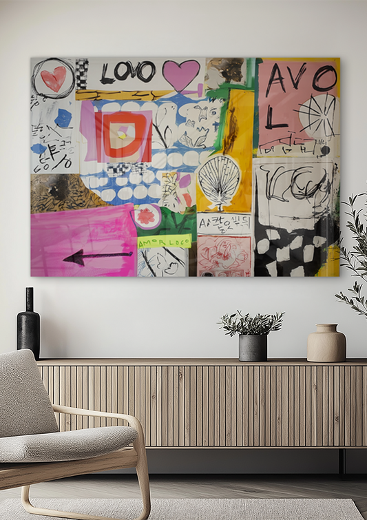 Amor Loco collage canvas schilderij aan de muur in de hal