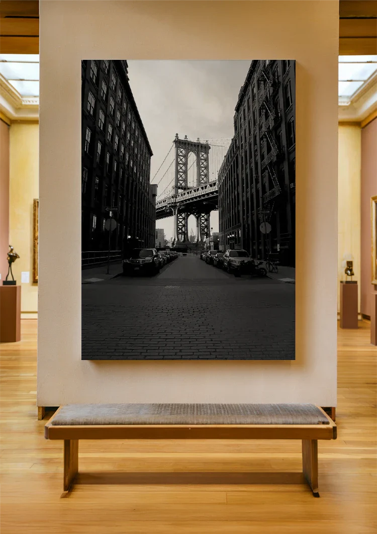 Manhattan Bridge Zwart Wit New York Straat DUMBO Brooklyn Architectuur Schilderij