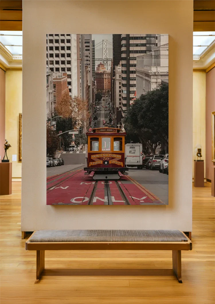 San Francisco Kabeltram Steile Straat Herfst Stadsgezicht Stedelijk Canvas Schilderij
