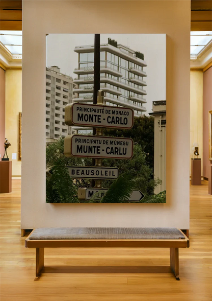 Monte Carlo Monaco Straatnaamborden Palmbomen Kustgebouwen Schilderij