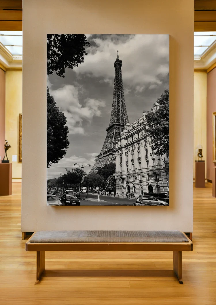 Eiffelturm Paris Straße Klassische Gebäude Schwarz-Weiß Vintage Gemälde