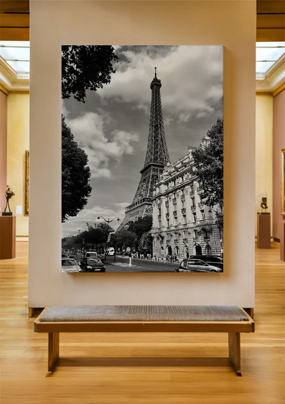 Eiffelturm Paris Straße Klassische Gebäude Schwarz-Weiß Vintage Gemälde