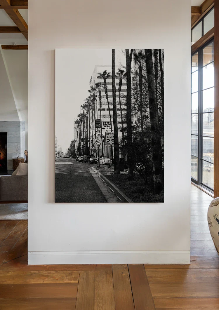 Rodeo Drive Los Angeles Palmen Schwarz-Weiß Boulevard Gemälde