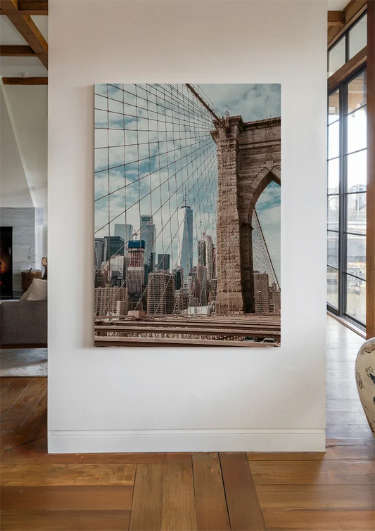 New York skyline bij de Brooklyn Bridge canvas schilderij aan de muur in de hal