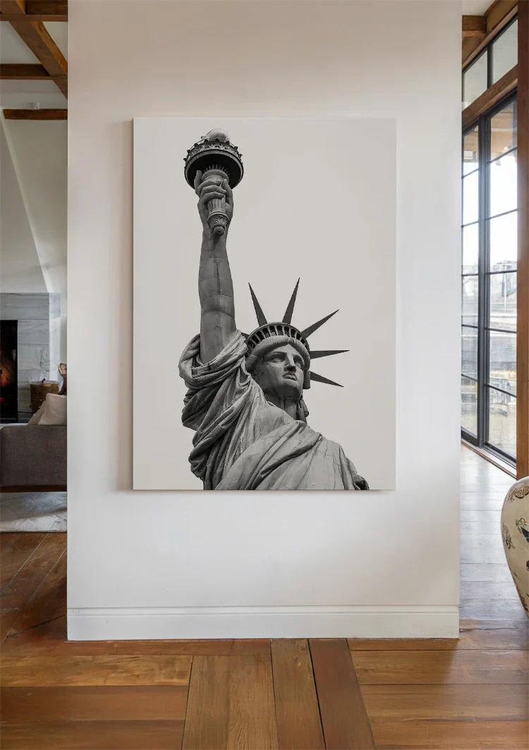 Vrijheidsbeeld Fakkel Zwart Wit New York Iconisch Schilderij