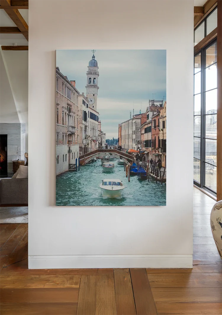 Venezianischer Kanal Brücke Glockenturm Boote Stadtansicht Gemälde