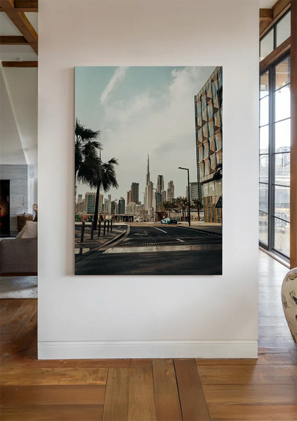 Dubai Skyline Burj Khalifa Palm Trees Empty Street Modern Architecture Painting