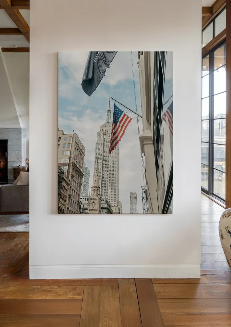 New York City Amerikanische Flagge Wolkenkratzer Stadtbild Gemälde