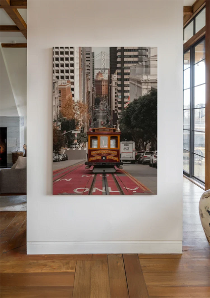 San Francisco Kabeltram Steile Straat Herfst Stadsgezicht Stedelijk Canvas Schilderij