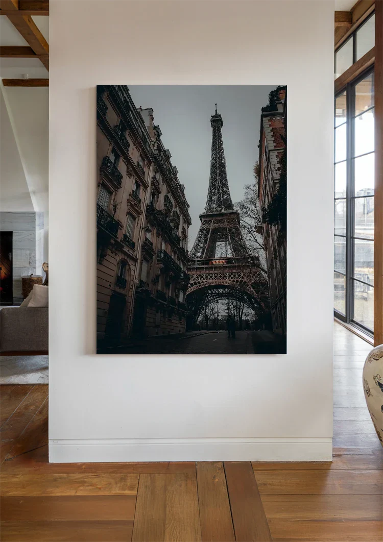 Smalle Straat Eiffeltoren Parijs Donkere Sfeer Schilderij