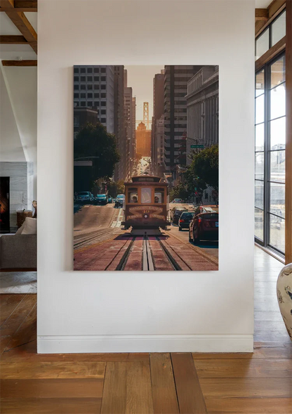 Kabeltram San Francisco Steil Straatcanyon Gouden Avondlicht Stadsgezicht Schilderij