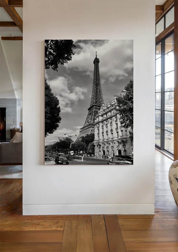 Eiffelturm Paris Straße Klassische Gebäude Schwarz-Weiß Vintage Gemälde