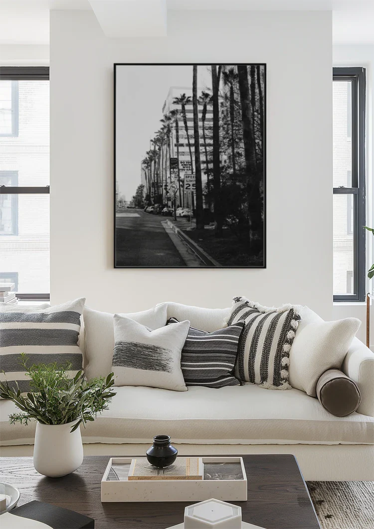 Rodeo Drive Los Angeles Palmen Schwarz-Weiß Boulevard Gemälde