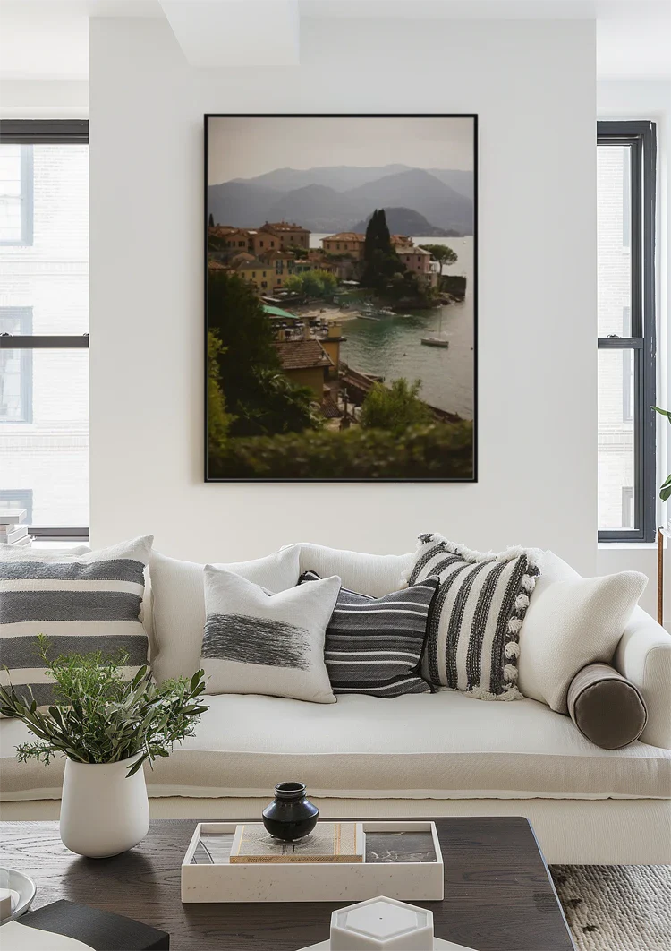 Varenna Lake Como Italian Village Terracotta Roofs Mountains Lake Atmospheric Painting