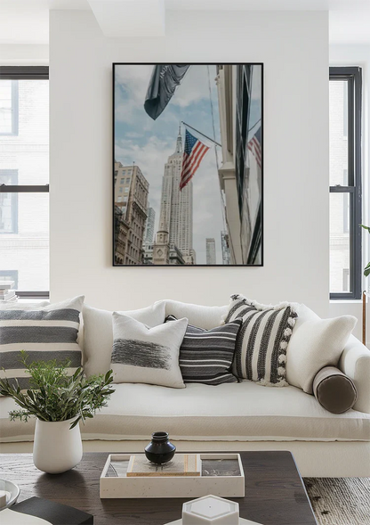 New York City Amerikanische Flagge Wolkenkratzer Stadtbild Gemälde