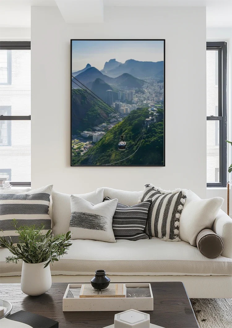 Kabelbaan Rio de Janeiro Groene Heuvels Stad Bergen Luchtperspectief Schilderij