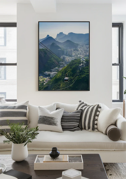 Kabelbaan Rio de Janeiro Groene Heuvels Stad Bergen Luchtperspectief Schilderij
