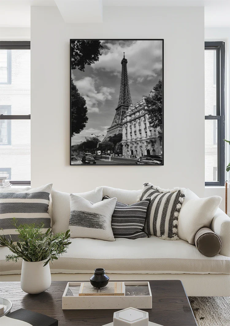 Eiffelturm Paris Straße Klassische Gebäude Schwarz-Weiß Vintage Gemälde