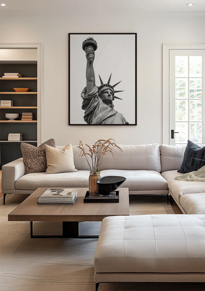 Vrijheidsbeeld Fakkel Zwart Wit New York Iconisch Schilderij