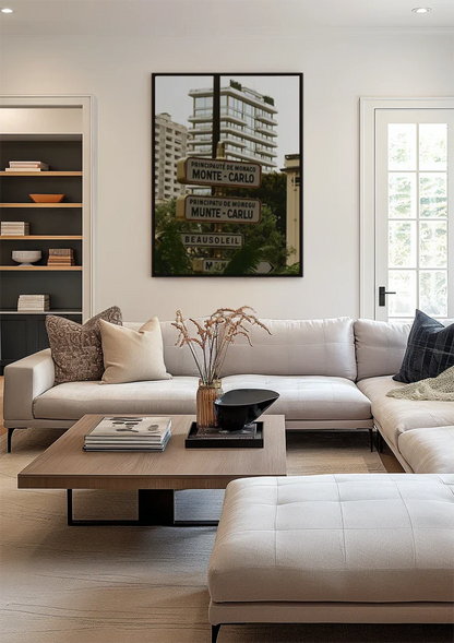 Monte Carlo Monaco Straatnaamborden Palmbomen Kustgebouwen Schilderij