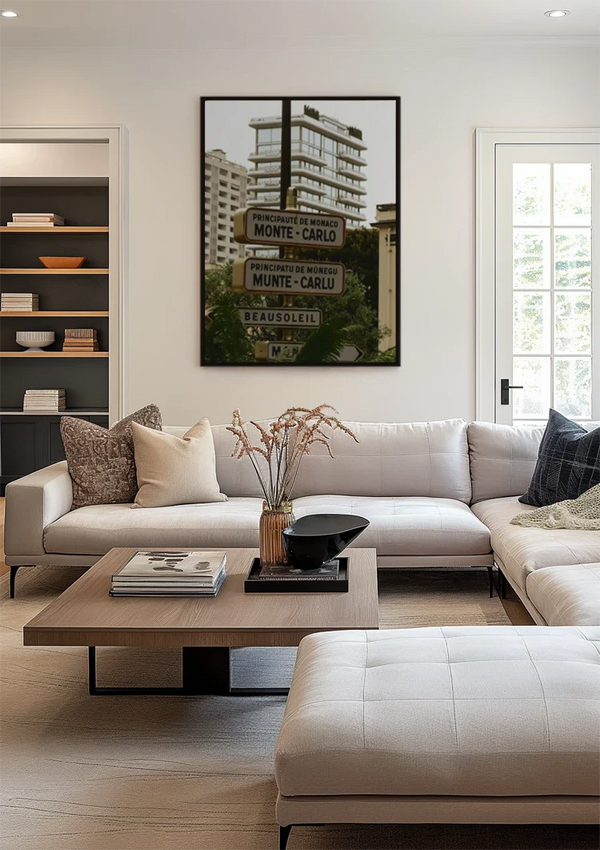 Monte Carlo Monaco Straatnaamborden Palmbomen Kustgebouwen Schilderij