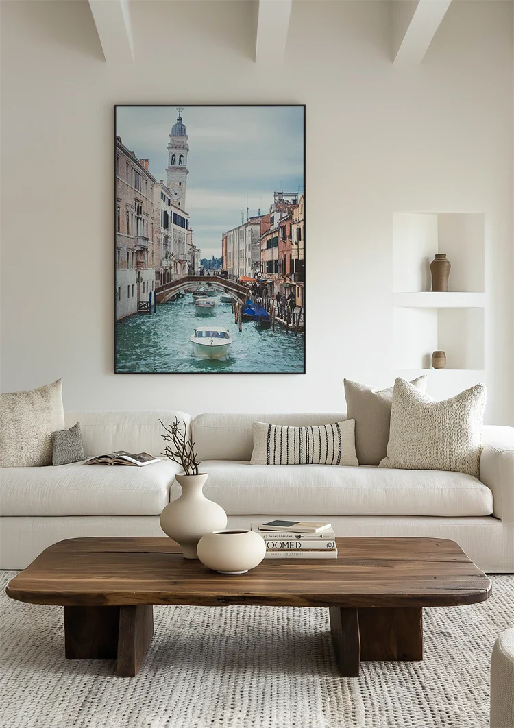 Venezianischer Kanal Brücke Glockenturm Boote Stadtansicht Gemälde