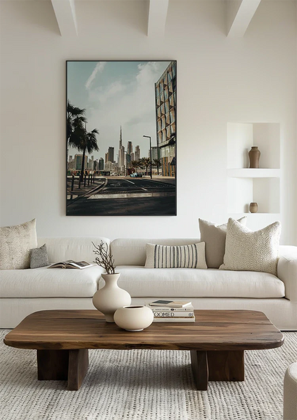 Dubai Skyline Burj Khalifa Palm Trees Empty Street Modern Architecture Painting
