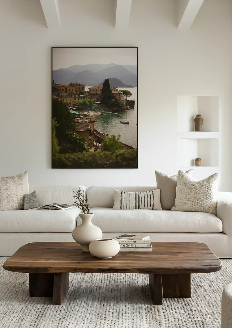 Varenna Lake Como Italian Village Terracotta Roofs Mountains Lake Atmospheric Painting
