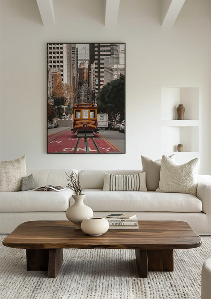 San Francisco Kabeltram Steile Straat Herfst Stadsgezicht Stedelijk Canvas Schilderij