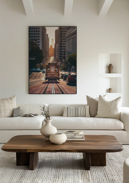 Kabeltram San Francisco Steil Straatcanyon Gouden Avondlicht Stadsgezicht Schilderij