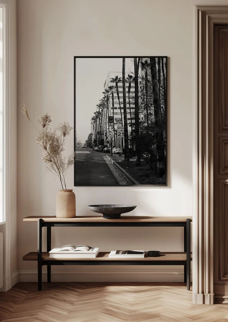 Rodeo Drive Los Angeles Palmen Schwarz-Weiß Boulevard Gemälde