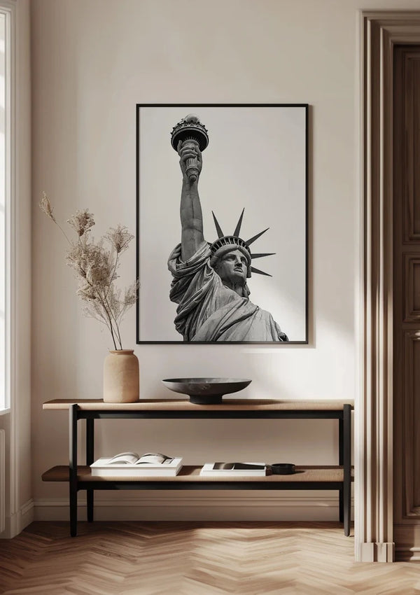 Vrijheidsbeeld Fakkel Zwart Wit New York Iconisch Schilderij
