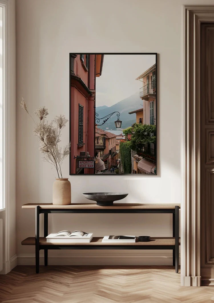 Italienische Gasse Comer See Laterne Bunte Fassaden Gemälde