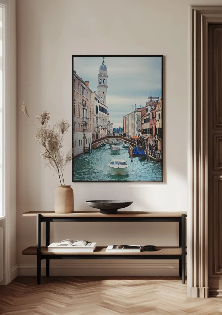 Venezianischer Kanal Brücke Glockenturm Boote Stadtansicht Gemälde