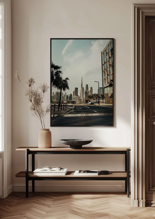 Dubai Skyline Burj Khalifa Palm Trees Empty Street Modern Architecture Painting