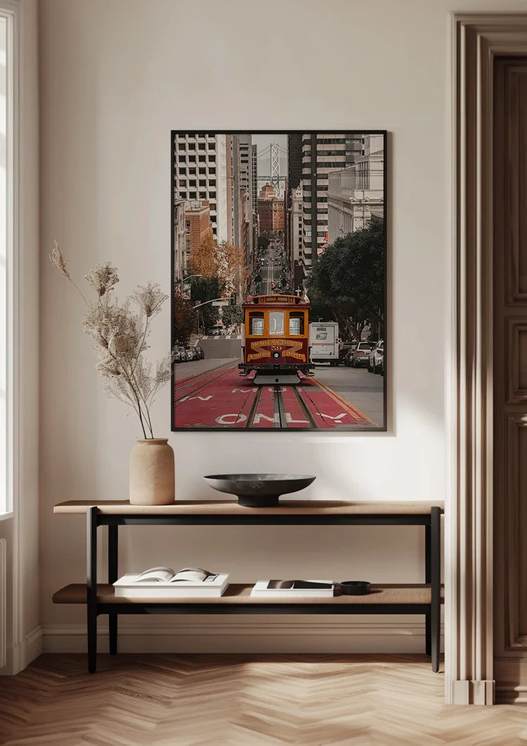 San Francisco Kabeltram Steile Straat Herfst Stadsgezicht Stedelijk Canvas Schilderij