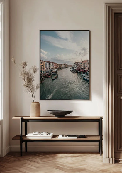Canal Grande Venetië Gondelvaart Kleurrijke Gebouwen Bewolkte Lucht Schilderij