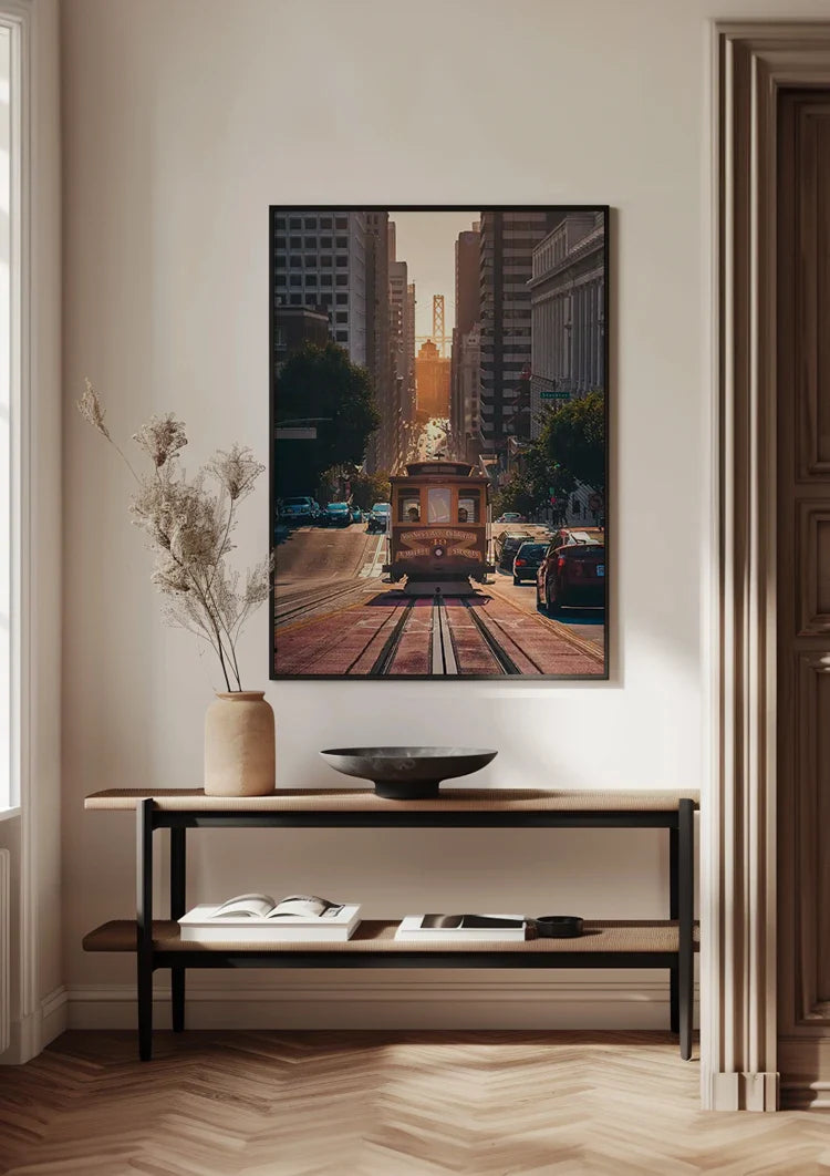 Kabeltram San Francisco Steil Straatcanyon Gouden Avondlicht Stadsgezicht Schilderij