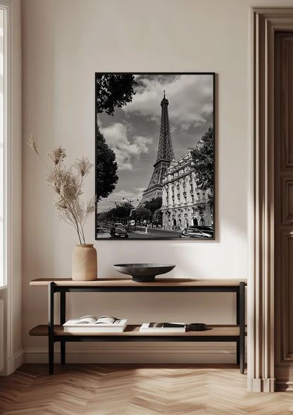 Eiffelturm Paris Straße Klassische Gebäude Schwarz-Weiß Vintage Gemälde