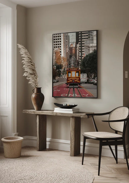 San Francisco Kabeltram Steile Straat Herfst Stadsgezicht Stedelijk Canvas Schilderij