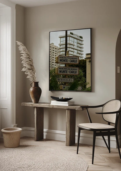 Monte Carlo Monaco Straatnaamborden Palmbomen Kustgebouwen Schilderij