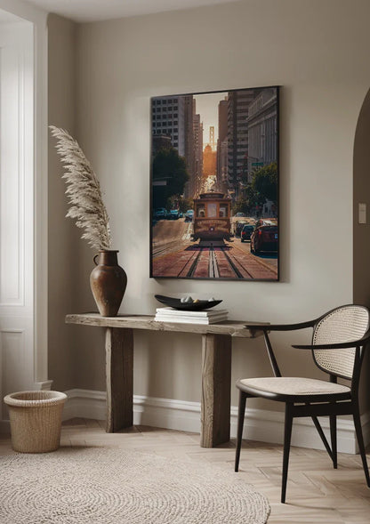 Kabeltram San Francisco Steil Straatcanyon Gouden Avondlicht Stadsgezicht Schilderij