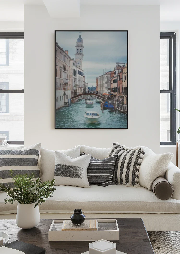 Venezianischer Kanal Brücke Glockenturm Boote Stadtansicht Gemälde