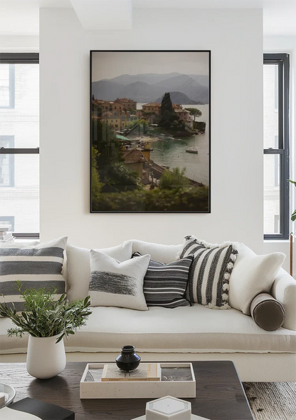 Varenna Lake Como Italian Village Terracotta Roofs Mountains Lake Atmospheric Painting