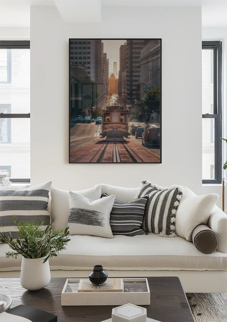 Kabeltram San Francisco Steil Straatcanyon Gouden Avondlicht Stadsgezicht Schilderij